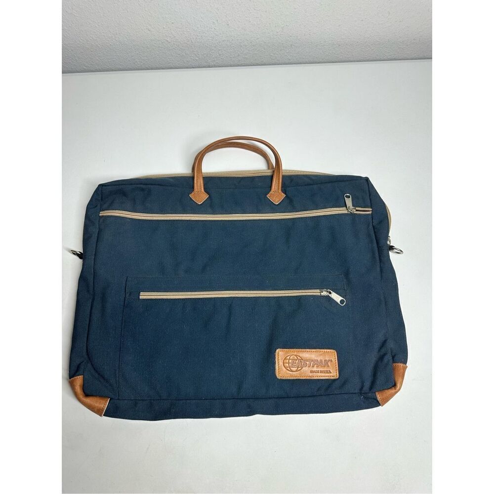 VTG 80s Eastpak Leather Trim Nylop Laptop Briefcase Carrier Attache USA Notes